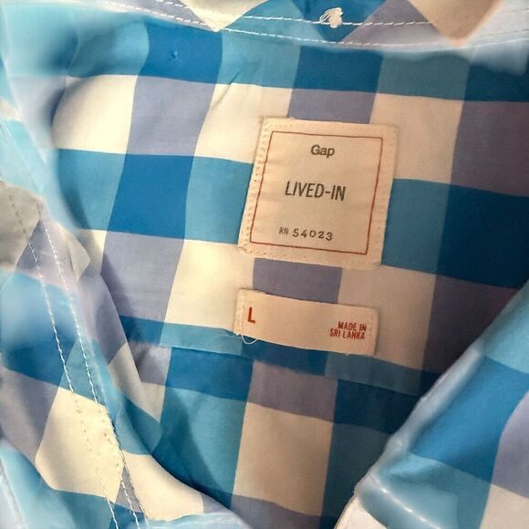 Gap Blue and White Plaid Long Sleeve Button-Down Shirt  Size L - Picture 6 of 8